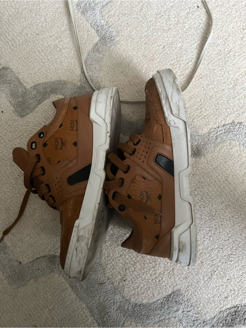 MCM Brown Monogram Low-Top Leather Sneakers - Picture 4 of 9